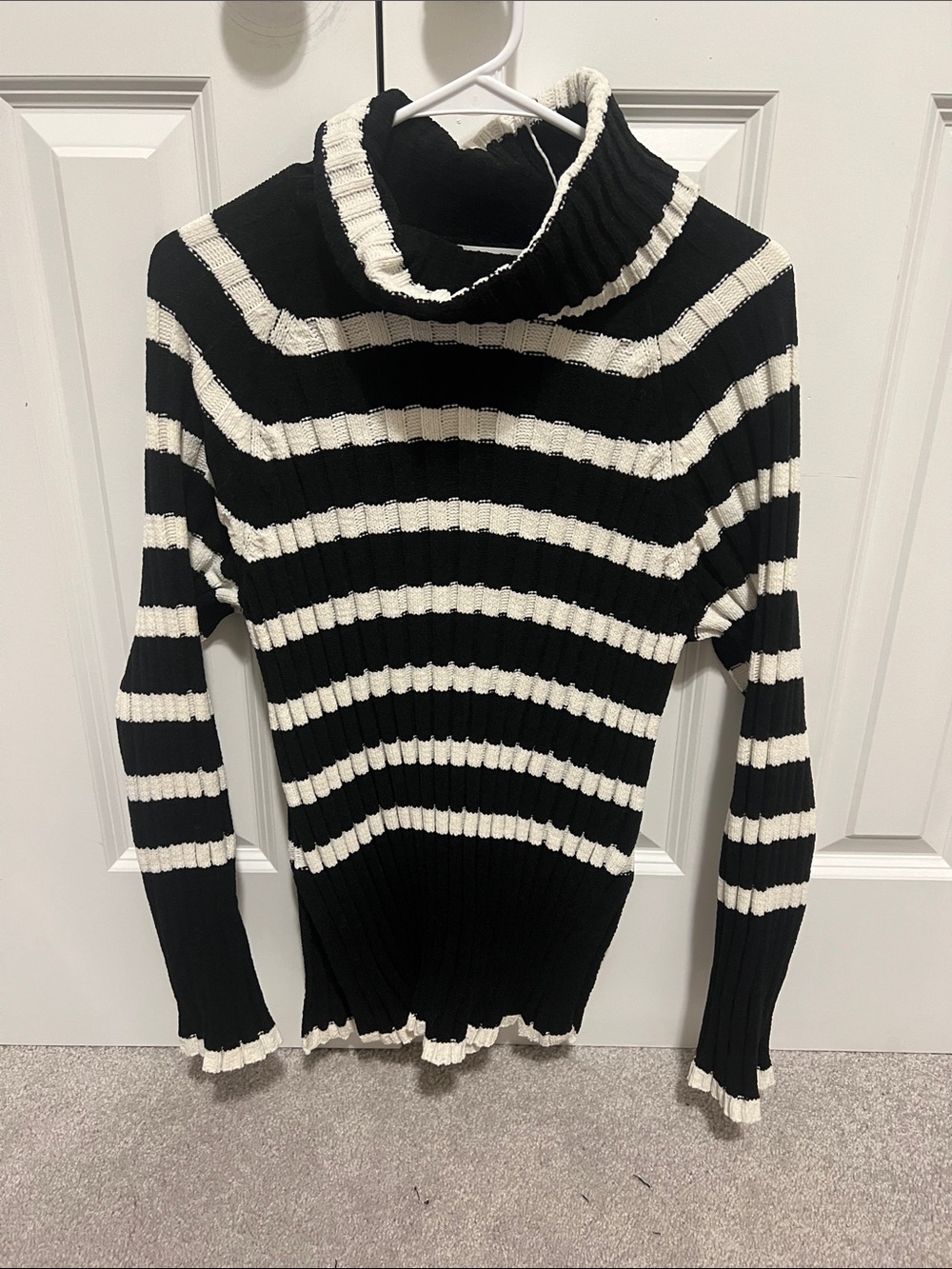 Altar'd State Black & White Striped Turtleneck Sweater
